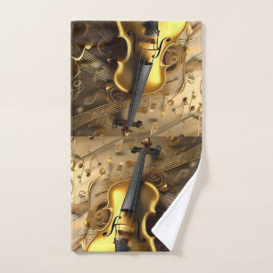 Vintage Gold Violin On Gold Musical Cords, Hand Towel