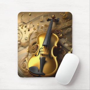 Vintage Gold Violin On Gold Musical Cords, Mouse Mat