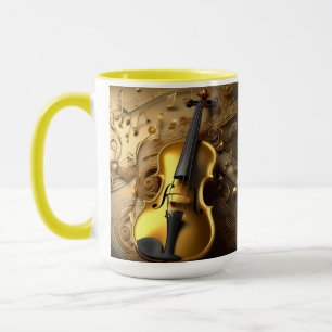 Vintage Gold Violin On Gold Musical Cords, Mug