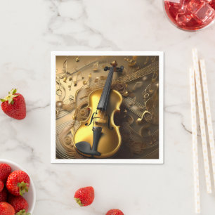 Vintage Gold Violin On Gold Musical Cords, Napkin