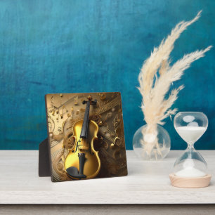 Vintage Gold Violin On Gold Musical Cords, Plaque