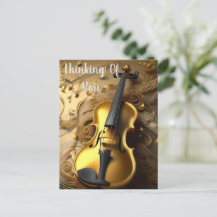 Vintage Gold Violin On Gold Musical Cords, Postcard