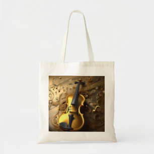 Vintage Gold Violin On Gold Musical Cords, Tote Bag
