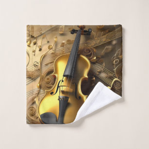 Vintage Gold Violin On Gold Musical Cords, Wash Cloth