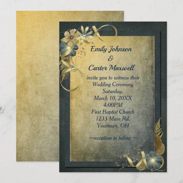 Vintage Gold Wedding Invitation (Front/Back)