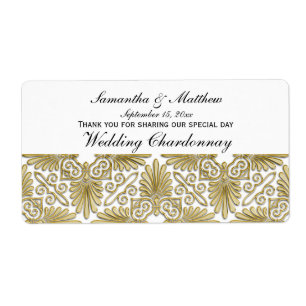 Vintage Gold & White Art Deco Damask #3 Wine Label