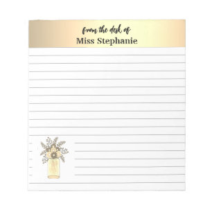 Vintage Gold & White Wildflower From The Desk Notepad