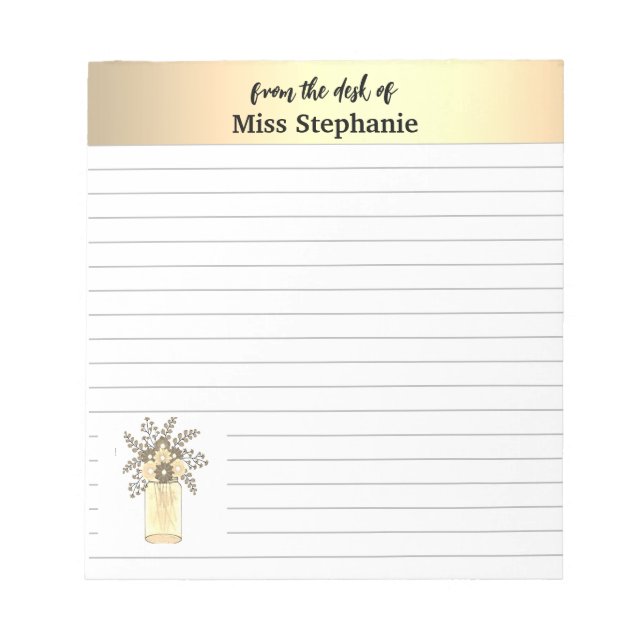 Vintage Gold & White Wildflower From The Desk Notepad (Front)