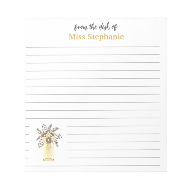 Vintage Gold & White Wildflower From The Desk Notepad (Front)