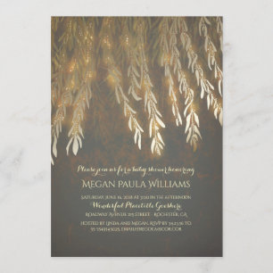 Vintage Gold Willow Tree Branches Baby Shower Invitation