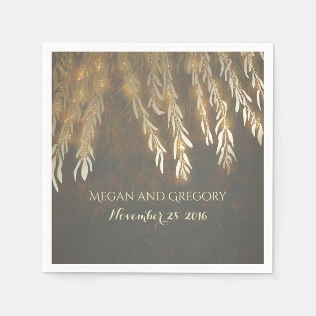 Vintage Gold Willow Tree Branches Wedding Napkin (Front)