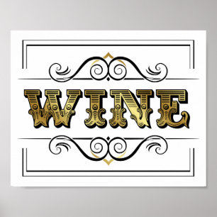 Vintage Gold WINE Sign Print