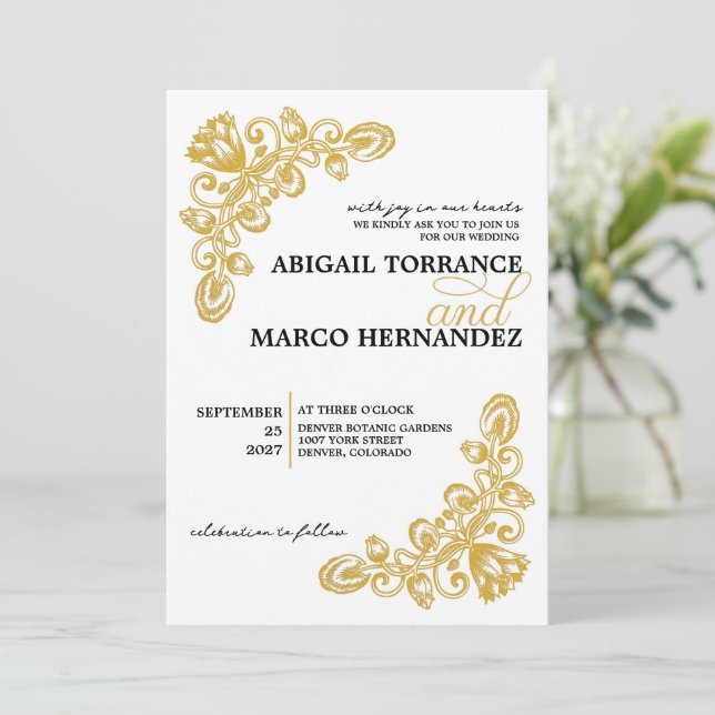 Vintage Gold with Details Wedding Invitation (Standing Front)