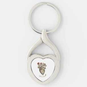 Vintage Golden Anatomical Heart Floral Personalize Key Ring