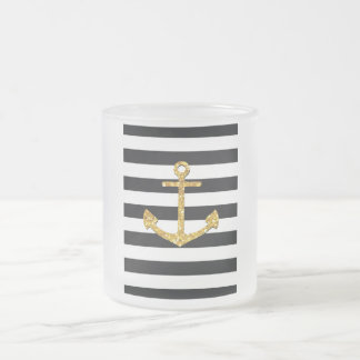 Vintage Golden Anchor Frosted Glass Coffee Mug