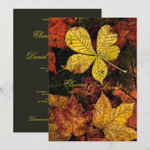 Vintage golden autumn leaves wedding invitation