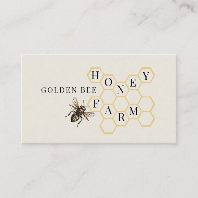Vintage Golden Bee Logo Honeycomb Beekeeper Business Card (Front)