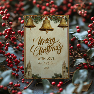 Vintage Golden Bells Christmas Holiday Card