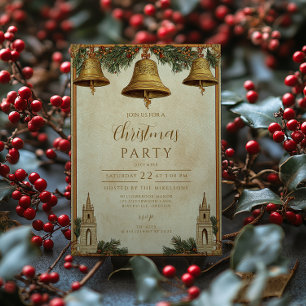 Vintage Golden Bells Christmas Invitation