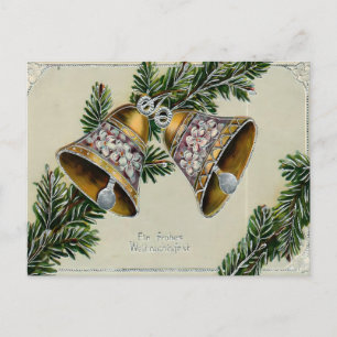 Vintage Golden Bells & Pine German Christmas Postcard