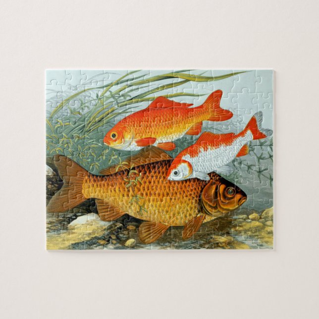 Vintage Golden Carp Koi Goldfish Jigsaw Puzzle (Horizontal)