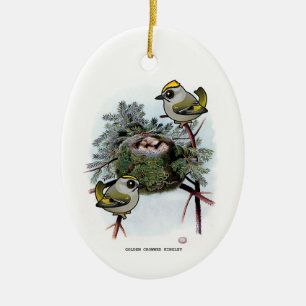 Vintage Golden-crowned Kinglet Ceramic Tree Decoration