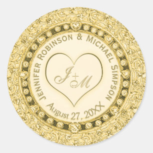 Vintage Golden Faux Foil Heart Classic Round Sticker