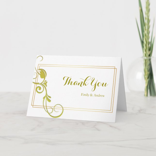 Vintage Golden Floral Curves Wedding Thank You (Front)