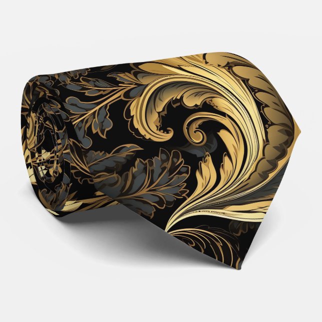 Vintage Golden Floral Leaves Tie (Rolled)
