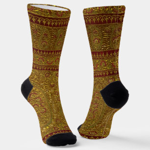 Vintage Golden Floral Pattern with Paisley Socks