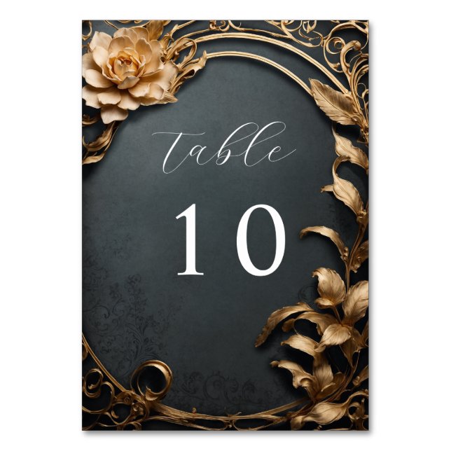 Vintage golden flowers wedding table number (Back)