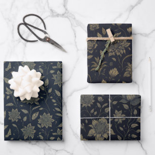 Vintage Golden Flowers Wrapping Paper Sheet