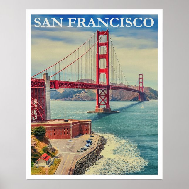 Vintage Golden Gate Bridge Painting Poster (Front)