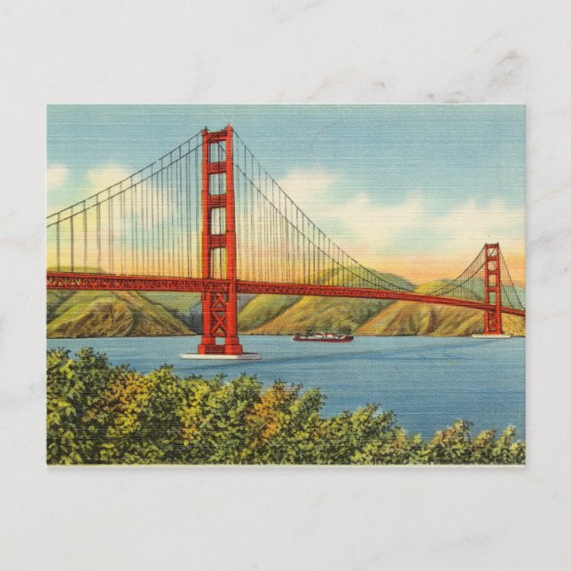 Vintage Golden Gate Bridge San Francisco Travel Postcard (Front)