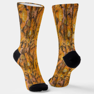 Vintage Golden Harvest Textile Pattern Socks