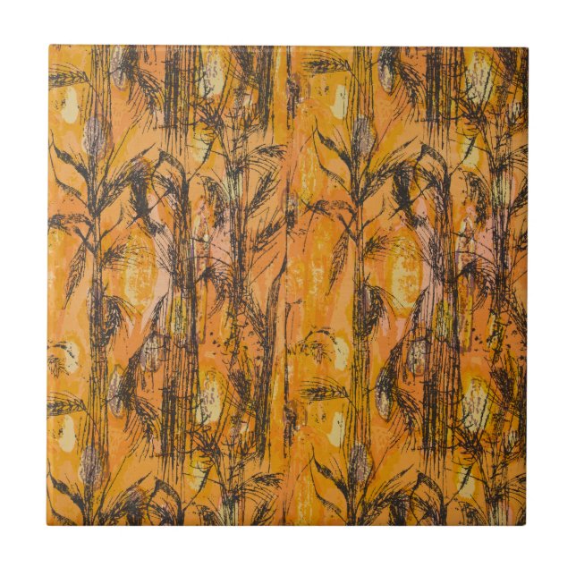 Vintage Golden Harvest Textile Pattern Tile (Front)