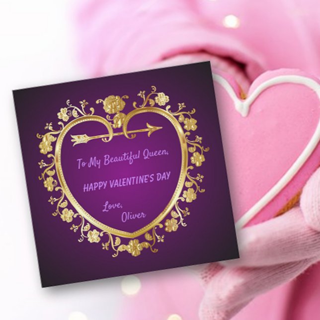 Vintage Golden Heart Valentine Holiday Card (Creator Uploaded)