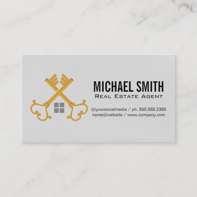 Vintage Golden Keys Cross | Real Estate Business Card (Front)