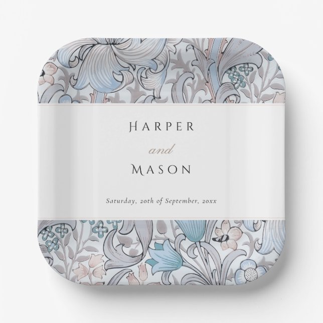 Vintage Golden Lilies William Morris Wedding Paper Plate (Front)