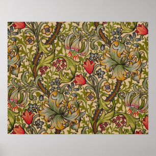 Vintage Golden Lilly Floral Design William Morris Poster