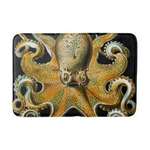 Vintage Golden Octopus Illustration Bath Mat