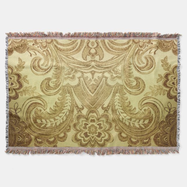 Vintage Golden Paisley Iraqi Classic |  Throw Blanket (Front)