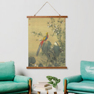 Vintage Golden Pheasant in Spring Garden Art Hanging Tapestry
