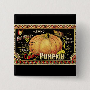Vintage Golden Pumpkin Crate Label: Antique Fall 15 Cm Square Badge