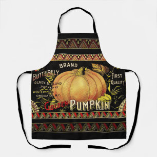 Vintage Golden Pumpkin Crate Label: Antique Fall Apron