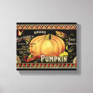 Vintage Golden Pumpkin Crate Label: Antique Fall Canvas Print