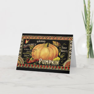 Vintage Golden Pumpkin Crate Label: Antique Fall Card