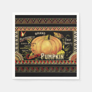 Vintage Golden Pumpkin Crate Label: Antique Fall Napkin