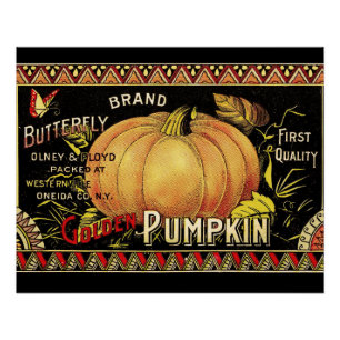 Vintage Golden Pumpkin Crate Label: Antique Fall Poster