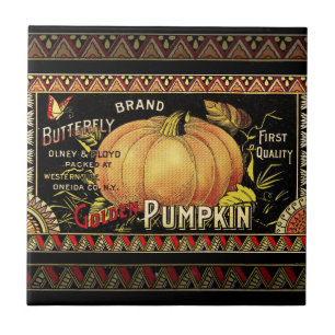 Vintage Golden Pumpkin Crate Label: Antique Fall Tile